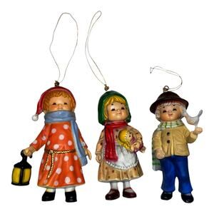 Vintage Bradford Novelty Set of 3 Figural Christmas Ornaments Winter Kids 3.5"